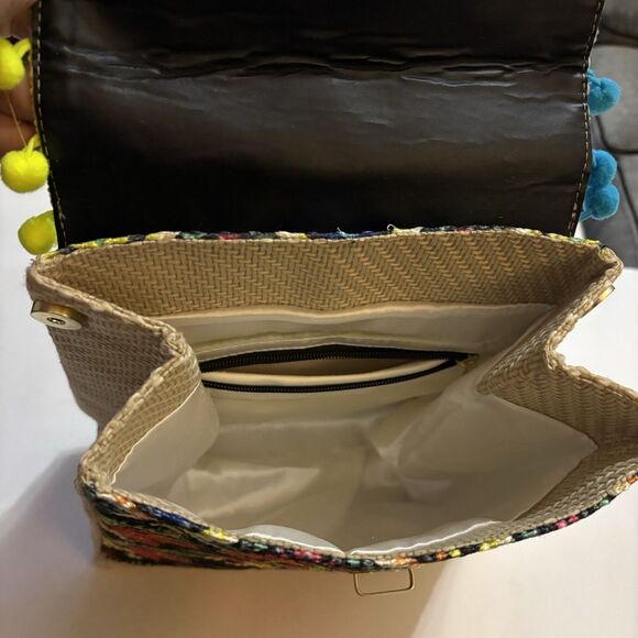 Mexican Maria Doll Backpack Straw Woven Bag Side Snaps Adjustable Straps - Picture 7 of 13